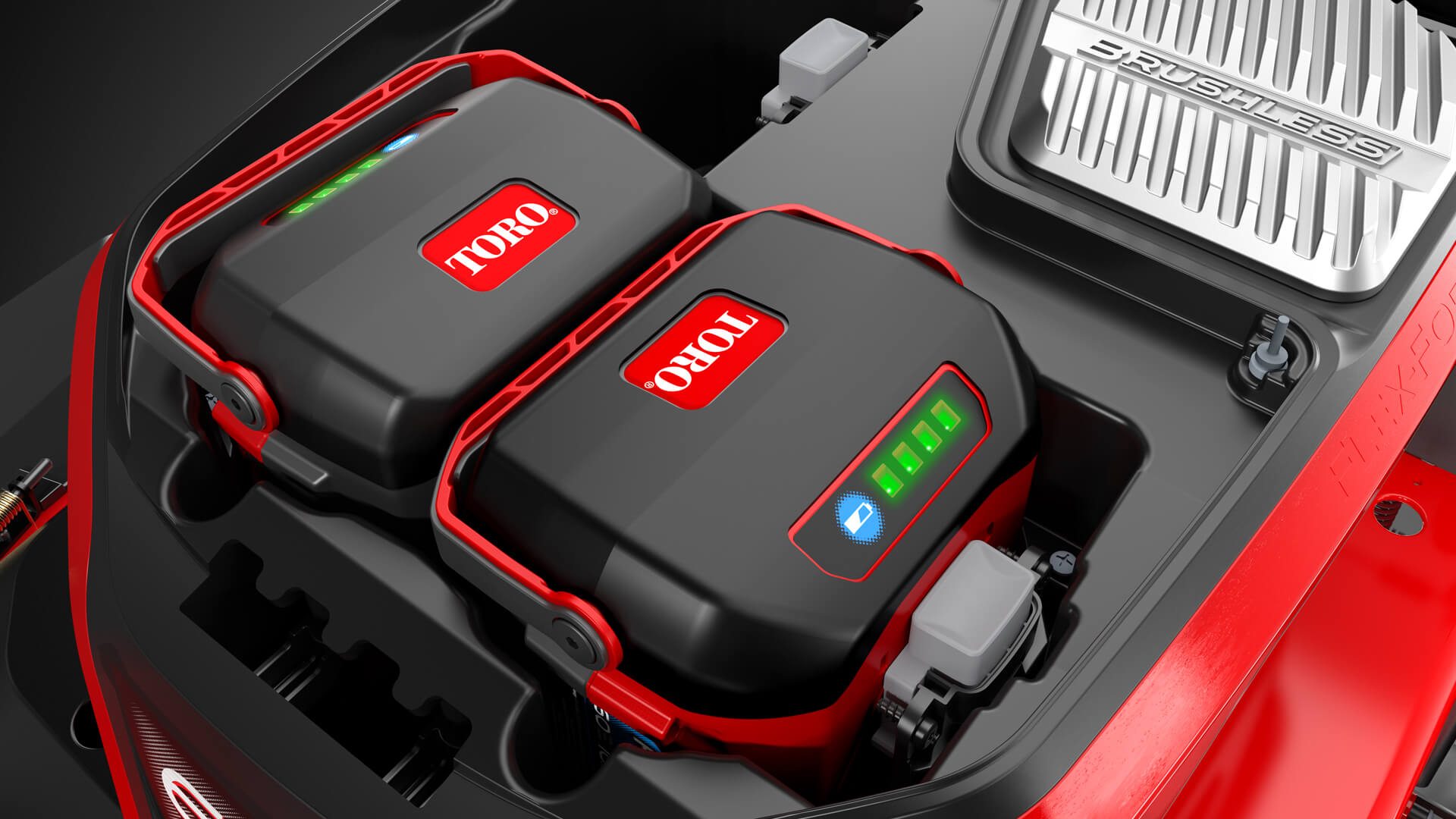 Dual Toro 60V Flex-Force batteries in the eTimeMaster battery bay